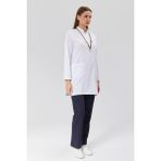 Happiness Modest - Likralı Doktor Hemşire Tesettür Forma Takımı Scrubs Üniforma Cerrahi Takım, Beyaz/lacivert - Beyaz - Lacivert - XS