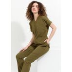 Happiness Spaniard - Likralı Doktor Hemşire Forma Takımı Scrubs Üniforma Cerrahi Takım (Kadın), Haki