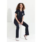 Happiness Spaniard - Likralı Doktor Hemşire Forma Takımı Scrubs Üniforma Cerrahi Takım (Kadın), Lacivert - 2XL