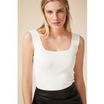 Happiness US00358 İstanbul Kadın Beyaz Kare Yaka Triko Crop Bluz