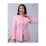 happinice Gold Düğme Detaylı Pembe Şık Kadın Blazer Ceket