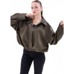 Happinice Haki Oversize Bomber Süet Ceket Kadınlar İçin Rahat ve Şık Tasarım