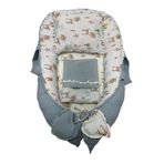 Happy Baby Dikiş Atölyesi 3 Parça Babynest Taşınabilir Bebek Yatağı Pike Yastık Yatak Ana Kucağı Pamuklu Waffle Mavi