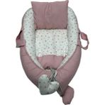Happy Baby Dikiş Atölyesi 3 Parça Baybnest Taşınabilir Bebek Yatağı Pike Yastık Ana Kucağı - Pembe - Beyaz