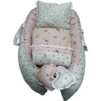 Happy Baby Dikiş Atölyesi 3 Parça Baybnest Taşınabilir Bebek Yatağı Pike Yastık Ana Kucağı - Pembe