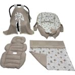 Happy Baby Dikiş Atölyesi 5 Parça Müslin Waffle Babynest Seti Taşınabilir Bebek Yatağı Pike Yastık Puset Takımı Örtüsü Minderi - Bej Ayıcık