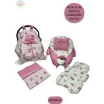 Happy Baby Dikiş Atölyesi 5 Parça Müslin Waffle Babynest Seti Taşınabilir Bebek Yatağı Pike Yastık Puset Takımı Örtüsü Minderi - Pembe - Beyaz