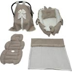 Happy Baby Dikiş Atölyesi 5 Parça Müslin Waffle Babynest Seti Taşınabilir Bebek Yatağı Pike Yastık Puset Takımı Örtüsü Yenidoğan Bebek Ürünleri - Bej
