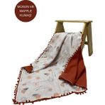 Happy Baby Dikiş Atölyesi Çift Taraflı Müslin ve Waffle Kumaş Bebek Battaniyesi Ponponlu 100X100 cm - Beyaz - Kiremit - 100 x 100 cm