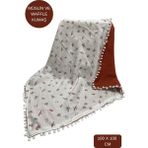 Happy Baby Dikiş Atölyesi Çift Taraflı Müslin ve Waffle Kumaş Bebek Battaniyesi Ponponlu 100X100 cm - Kiremit Kırmızısı - 100 x 100 cm
