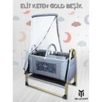 Happy Baby Elit Keten Gold Beşik - Gri Demir Malzeme ile Sallanır ve Demonte Özellikli