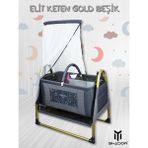 Happy Baby Elit Keten Gold Beşik - Sallanır - Demonte - Anne Yanı - Kahverengi