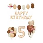 Happy Birthday 5 Yaş Bej Folyo Balon Kahverengi Beyaz Bej Doğum Günü Parti Seti