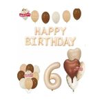 Happy Birthday 6 Yaş Bej Folyo Balon Kahverengi Beyaz Bej Doğum Günü Parti Seti