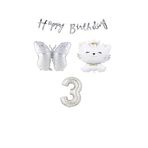 Happy Bırthday Banner Sevimli Kedi Kelebek ve Rakam Folyo Balon Seti Yaş 3