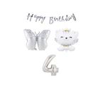 Happy Bırthday Banner Sevimli Kedi Kelebek ve Rakam Folyo Balon Seti Yaş 4