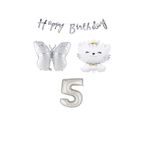 Happy Bırthday Banner Sevimli Kedi Kelebek ve Rakam Folyo Balon Seti Yaş 5