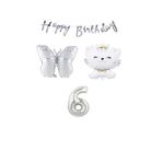 Happy Bırthday Banner Sevimli Kedi Kelebek ve Rakam Folyo Balon Seti Yaş 6