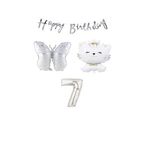 Happy Bırthday Banner Sevimli Kedi Kelebek ve Rakam Folyo Balon Seti Yaş 7