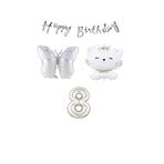 Happy Bırthday Banner Sevimli Kedi Kelebek ve Rakam Folyo Balon Seti Yaş 8