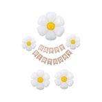 Happy Birthday Banner Ve 5 Li Papatya Folyo Balon Seti Parti Kutlama Seti Beyaz - Sarı