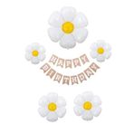 Happy Birthday Banner ve 5 Li Papatya Folyo Balon Seti Parti Kutlama Seti