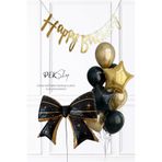Happy Birthday Bannerlı Siyah Gold Fiyonk Folyo Balonlu Gold ve Siyah Tema Doğum Günü Balon Seti