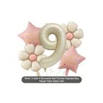Happy Birthday Baskili Pembe Yildiz Krem Papatya Rakam Folyo Yaş Balon Set, 5454354535