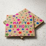 Happy Birthday Baskılı Renkli Yıldız Desenli Kraft Kağıt Peçete 33x33 cm 16'lı