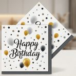 Happy Birthday Desenli Altın ve Gümüş Balon Temalı Kağıt Peçete