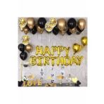 Happy Bırthday Gold Folyo Harf Balon Gold Krom Balon Pastel Siyah Balon Şeffaf Konfetili Balon Set