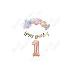 Happy Bırthday Gold Yazılı Kaligrafi Banner Makaron Balon Seti 1 Yaş Rose Gold Set Doğum Günü