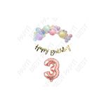 Happy Bırthday Gold Yazılı Kaligrafi Banner Makaron Balon Seti 3 Yaş Rose Gold Set Doğum Günü
