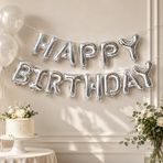 Happy Birthday Gümüş Folyo Balon Yazı Seti 13 Parça İpli Doğum Günü Parti Süsü Dekoru