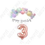 Happy Bırthday Gümüş Yazılı Kaligrafi Banner Makaron Balon Seti 3 Yaş Rose Gold Set Doğum Günü
