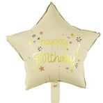 Happy Birthday Krem Renk Yıldız Folyo Balon