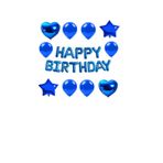 Happy Bırthday Mavi Kalp Yıldız Folyo Balon Seti