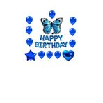 Happy Bırthday Mavi Kelebek Kalp Yıldız Folyo Balon Seti