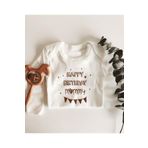 Happy Birthday Mommy Flamalı Uzun Kol Çıtçıtlı Organik Bebek Body 414-LMN, 3 Yaş