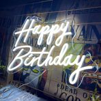 Happy Birthday Neon Tabela, Büyük Neon Mutlu Yıllar Tabelası Arka Plan için Dimmer Anahtarlı, Yeniden Kullanılabilir Doğum Günü Partisi Dekorasyonu için LED Tabela (Sıcak Beyaz)