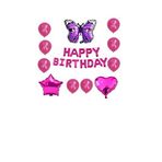 Happy Bırthday Pembe Fuşya Kelebek Kalp Yıldız Folyo Balon Seti
