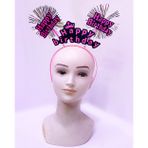 Happy Birthday Püsküllü Neon Pembe Renk Doğum Günü Tacı 22x19 cm (4604)