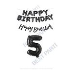 Happy Bırthday Siyah Renk Folyo Balon Kaligrafi Banner ve Rakam Seti Yaş 5