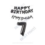 Happy Bırthday Siyah Renk Folyo Balon Kaligrafi Banner ve Rakam Seti Yaş 7