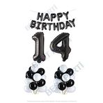 Happy Bırthday Siyah Renk Folyo Balon Latex Balon ve Folyo Rakam Seti Yaş 14