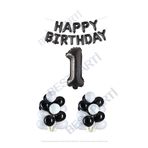 Happy Bırthday Siyah Renk Folyo Balon Latex Balon ve Folyo Rakam Seti Yaş 1