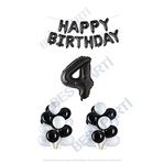Happy Bırthday Siyah Renk Folyo Balon Latex Balon ve Folyo Rakam Seti Yaş 4