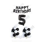 Happy Bırthday Siyah Renk Folyo Balon Latex Balon ve Folyo Rakam Seti Yaş 5