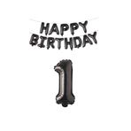 Happy Bırthday Siyah Renk Folyo Balon ve Rakam Seti Yaş 1
