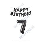 Happy Bırthday Siyah Renk Folyo Balon ve Rakam Seti Yaş 7